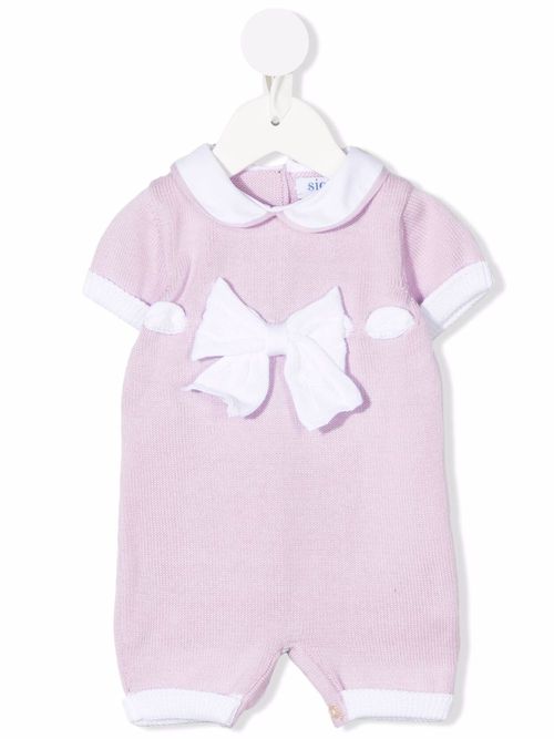 Bow-detail ribbed-knit romper - Purple