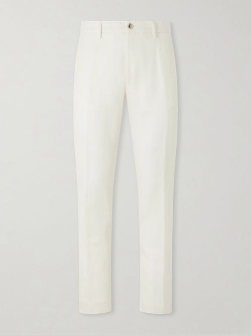 Straight-Leg Wool and Linen-Blend Twill Suit Trousers - Men - White