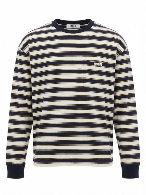 Blue Crew Neck Striped T-shirt