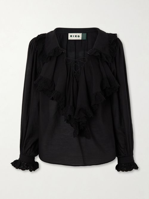Milia Shirred Cotton-blend Blouse - Black