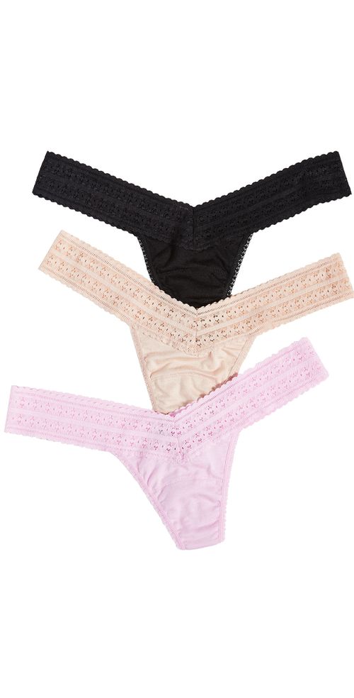 Dream Low Rise Thongs 3 Pack Cotton Candy/Black/Chai One Size