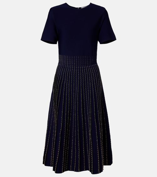 Beaded knitted pleated midi dress