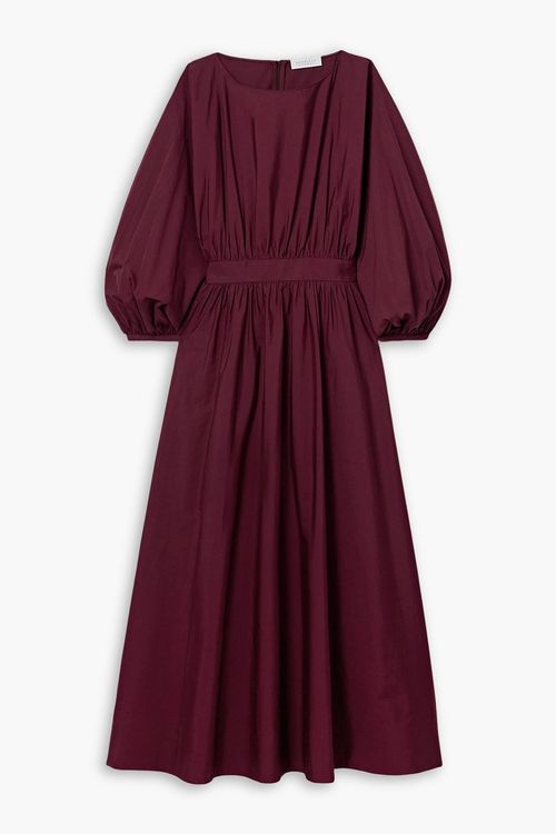 Ahmose gathered cotton-poplin midi dress - Burgundy - IT 40