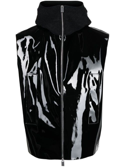 High-shine finish sleeveless vest - Black
