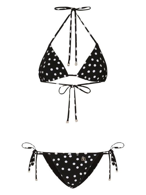 Polka dot-print triangle-cup bikini set - Black