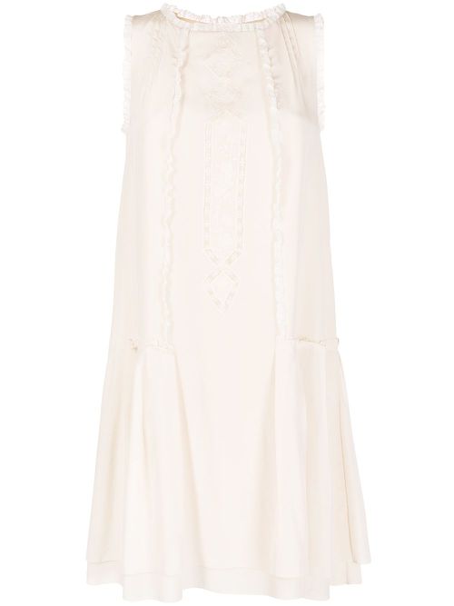 Silk lace panelled dress - Neutrals