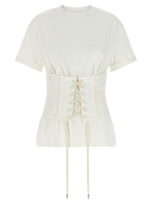 Corset-Laced Cotton Jersey T-Shirt — White