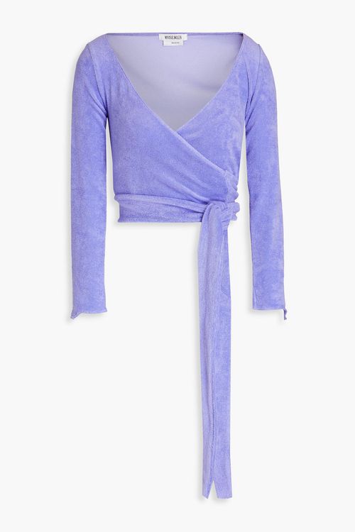 Cropped cotton-blend terry wrap top
