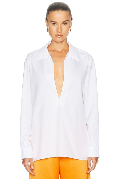 Comme Si Deep V Neck Shirt in White - White. S also in XS