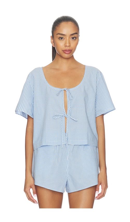 LUNYA Airy Cotton Tie Front Top in Baby Blue. - M also in L, S