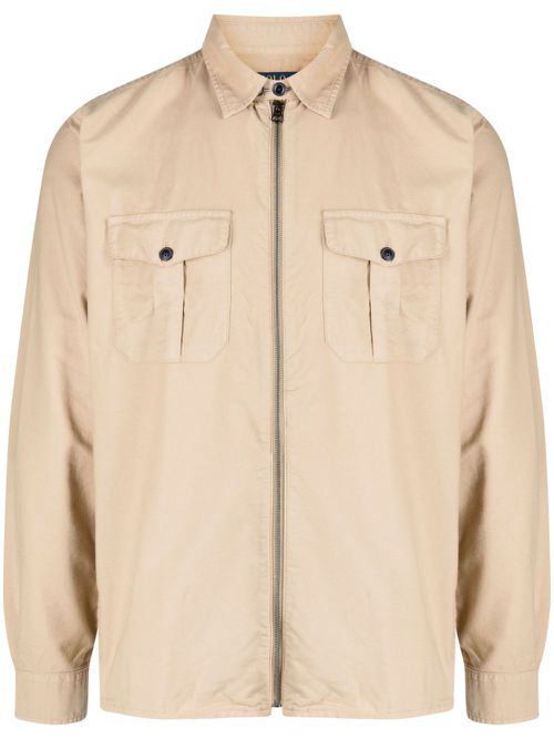 Long-sleeve cotton zipped shirt - Brown