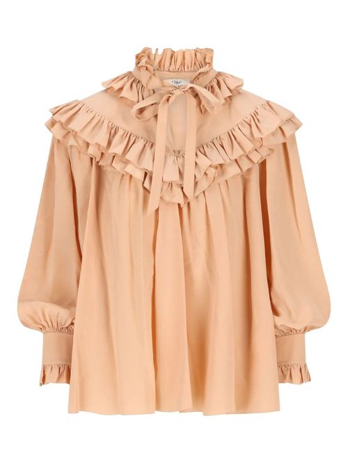 Oversized Crêpe De Chine Ruffle Top