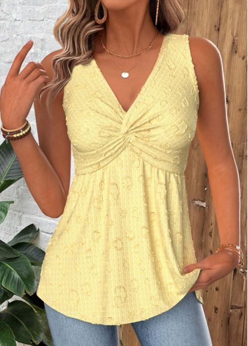 Modlily Yellow Sleeveless V Neck Tank Top