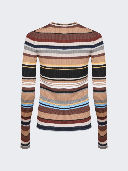 Wool Zip-up Cardigan Multi-brown Stripe