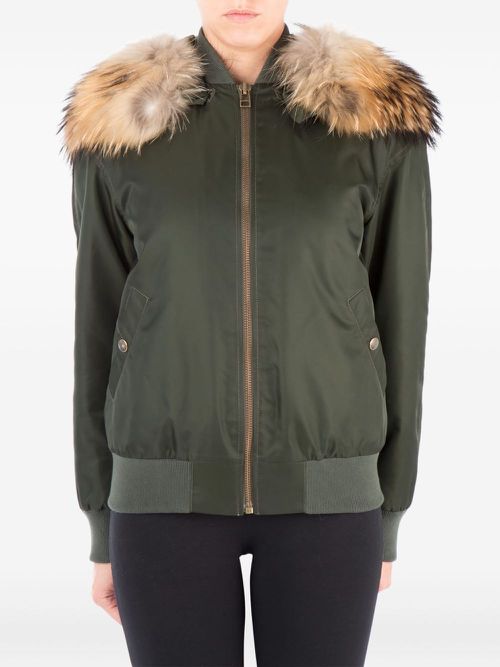 Fur-trimmed bomber jacket - Green