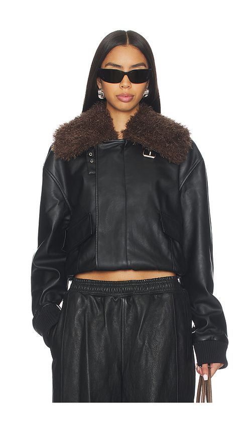 Superdown Philomena Faux Leather Jacket in Black. - XS also in L, M, S