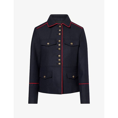 Womens Piped-Trim Wool-Blend Utility Jacket