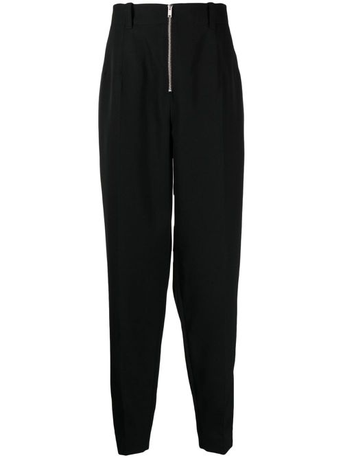 Zip-fastening wool tapered trousers - Black