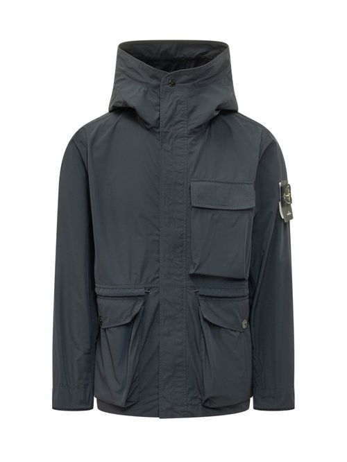 Dark Blue Solid Hood Jacket