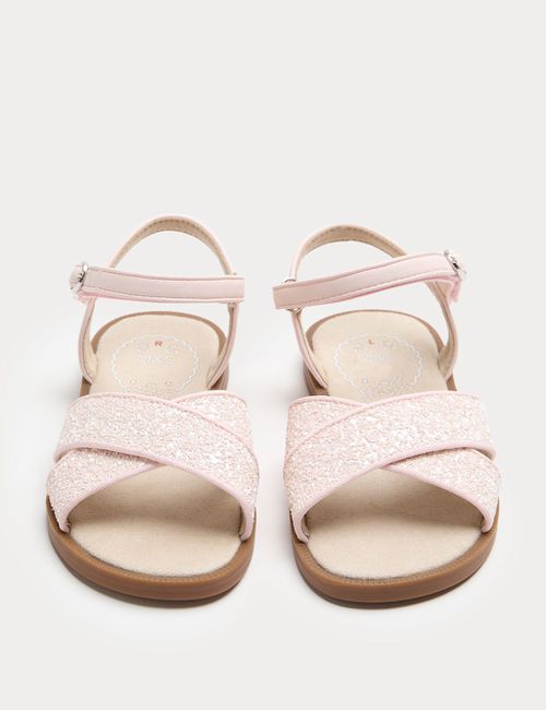 M&S Kids Glitter Cross Strap Sandals 4 Small-2 Large - 1 - Pink, Pink