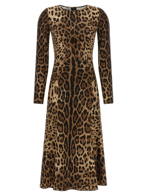 Leopard Print Viscose Dress — Brown