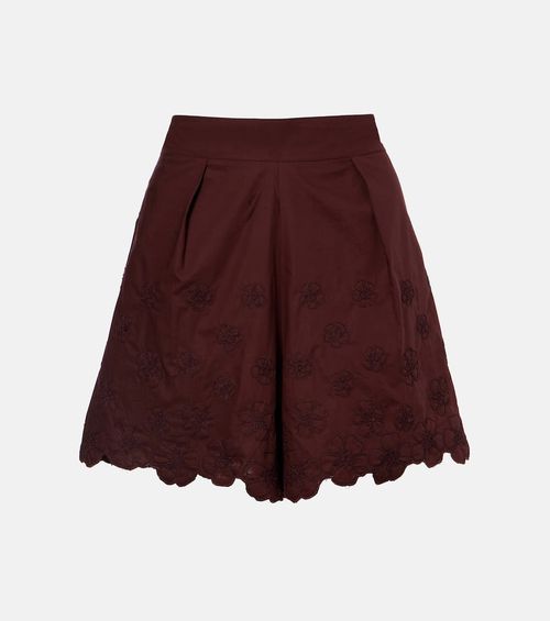 Embroidered floral cotton poplin shorts