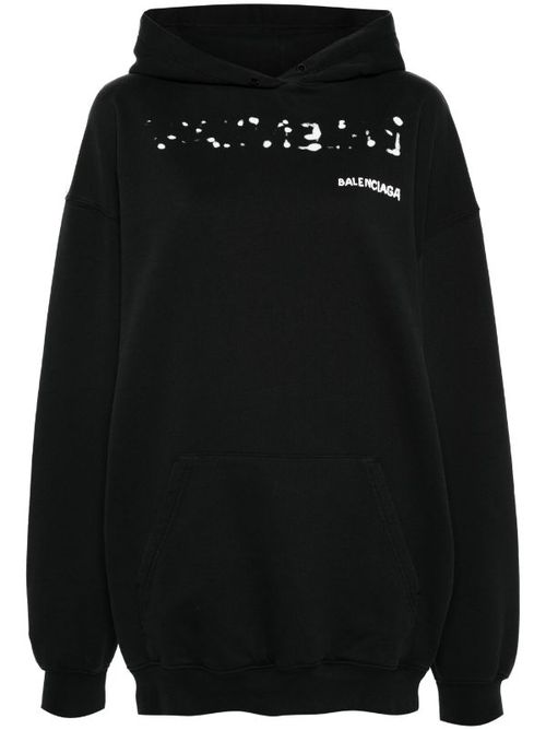 Balenciaga Hand Drawn-logo Cotton Hoodie Black - Black
