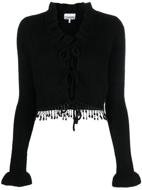 Beaded fringe knitted cardigan - Black