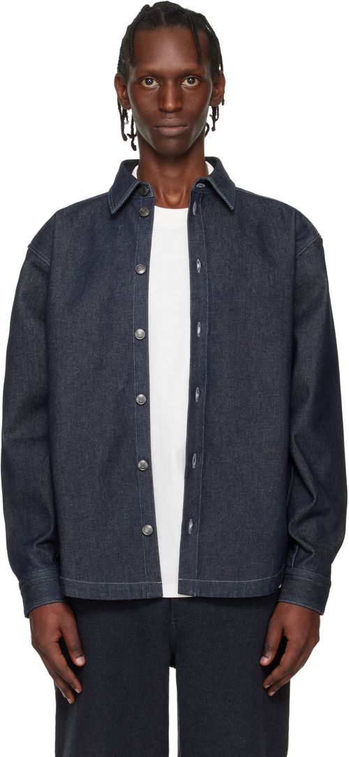 Navy Oversized-Fit Weighty Denim Overshirt