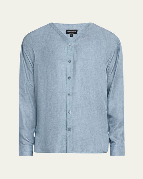 Men's Silk Denim Effect Button-Down Shirt