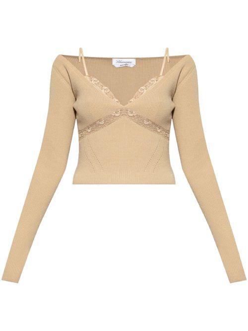 Lace-detail knitted top - Neutrals