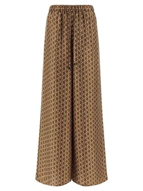 Silk Twill with Geometric Print Trousers — Tan
