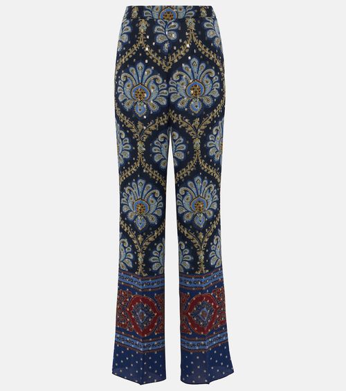 Paisley silk-blend wide-leg pants
