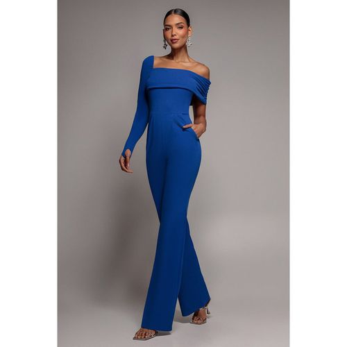 Goddiva One Shoulder Scuba Romper - Royal Blue