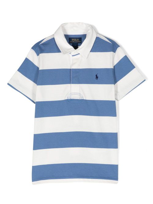 Pony-embroidered striped polo shirt - Blue