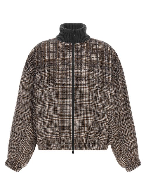 Check-Pattern Alpaca-Wool Jacket — Brown