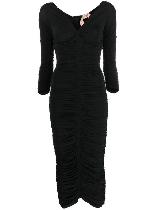 Ruched midi dress - Black