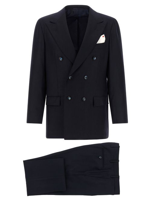 Virgin Wool and Cashmere Double-Breasted Pant Suit — Navy