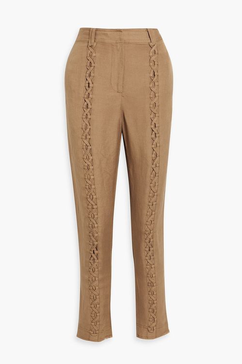 Impressionist lace-up linen-bend slim-leg pants - Brown - UK 4
