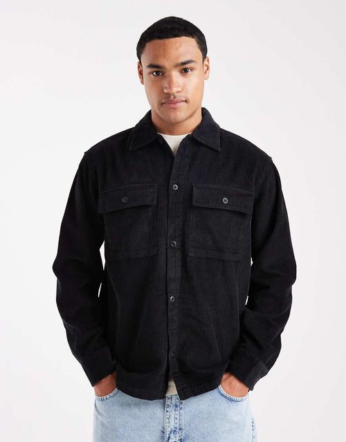 Oversize cord overshirt in black