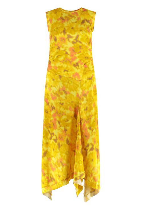 Danella Printed Asymmetric Chiffon Dress
