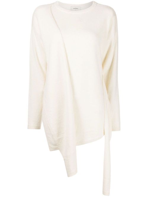 Asymmetric-hem knitted top - White