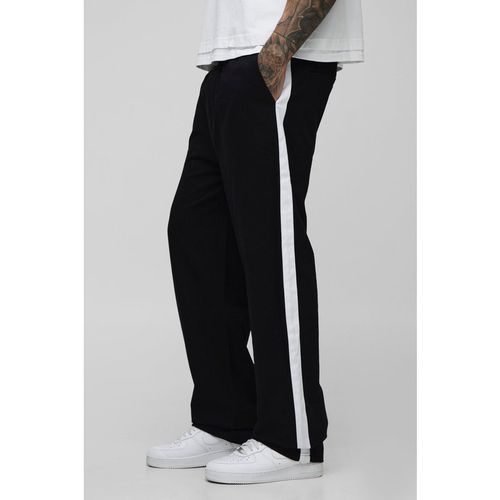 Mens Black Tall Elasticated Waist Relaxed Fit Trousers with Side Pane