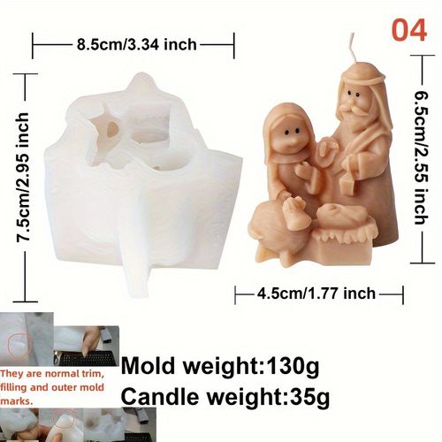 TEMU Mini Silicone Candle Molds Set - Cute King And Queen, Cartoon Designs For Diy Plaster, Resin Crafting - Ancient Birth Scene With Father Hugging
