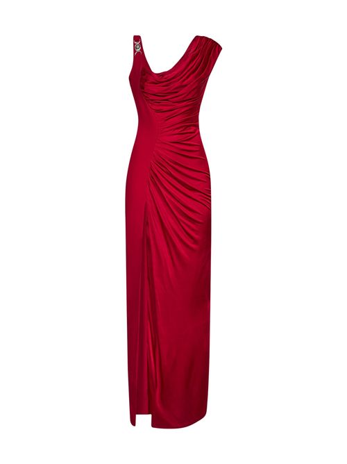 Asymmetric Draped Dress — Red