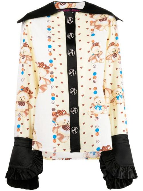 Spread-collar graphic-print shirt