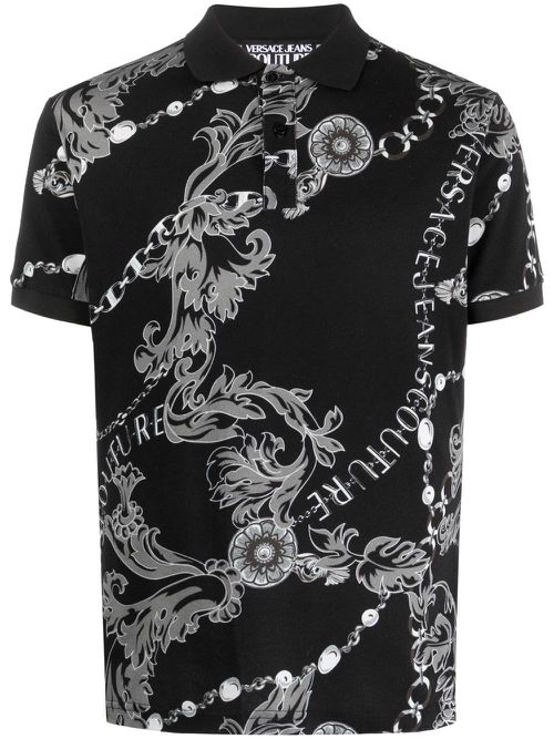 Baroque-pattern print polo shirt - Black