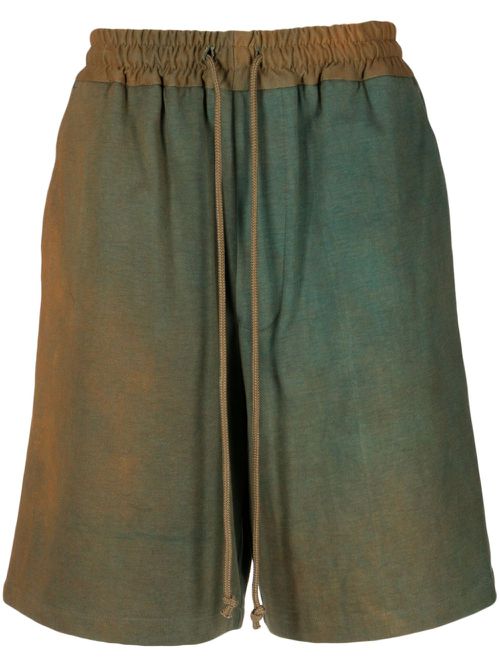 Bleached-effect drawstring cotton shorts - Brown