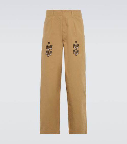 Qrunful embroidered cotton ripstop pants
