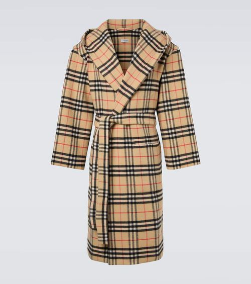 Check wool and cashmere robe